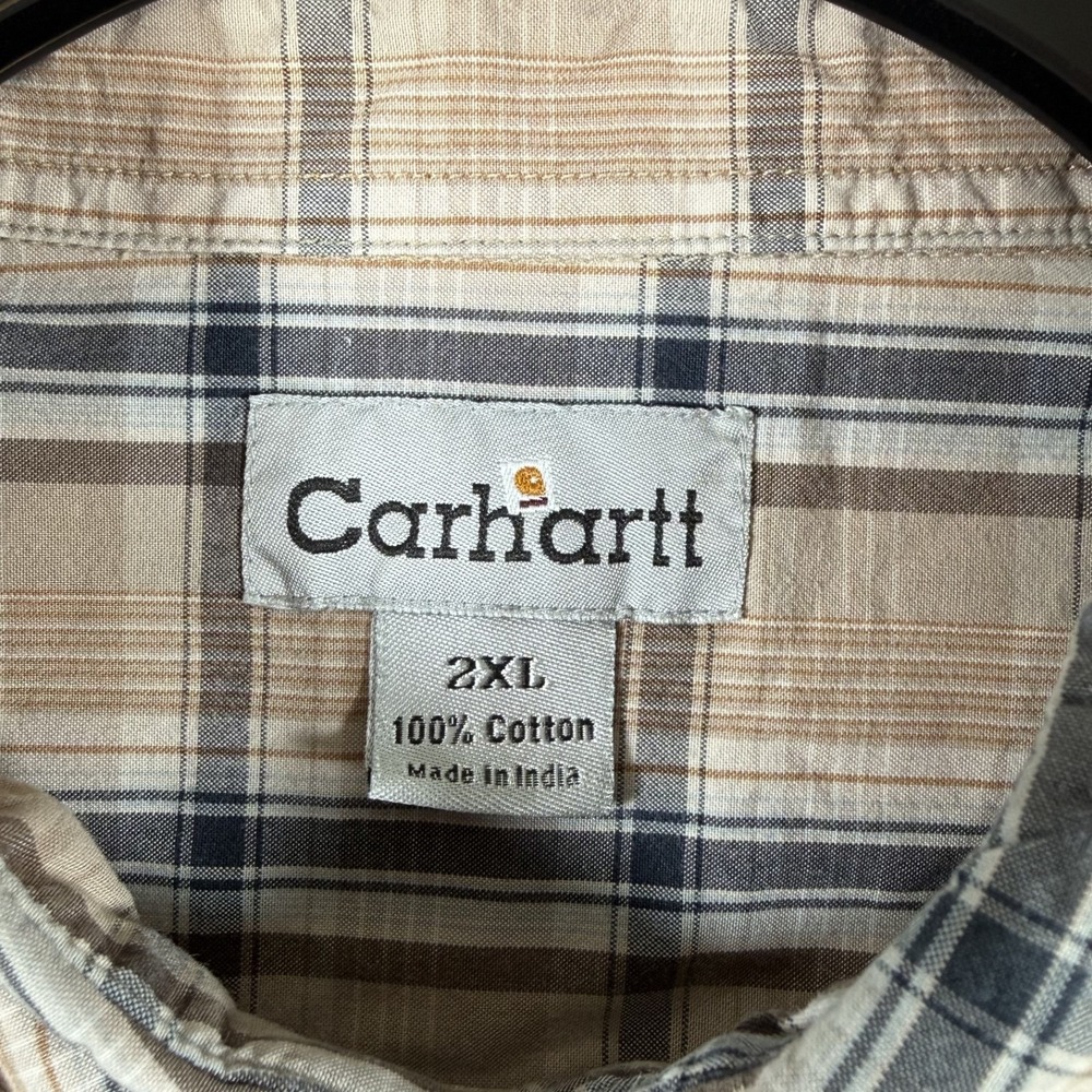 Carhartt Shirt Men 2XL Brown Plaid Short Sleeve Button Down Cotton Workwear - Picture 3 of 8